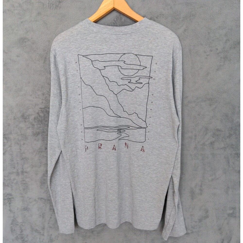 Prana Long Sleeve Graphic Print Shirt Men's Medium Gray Double Sided Cotton